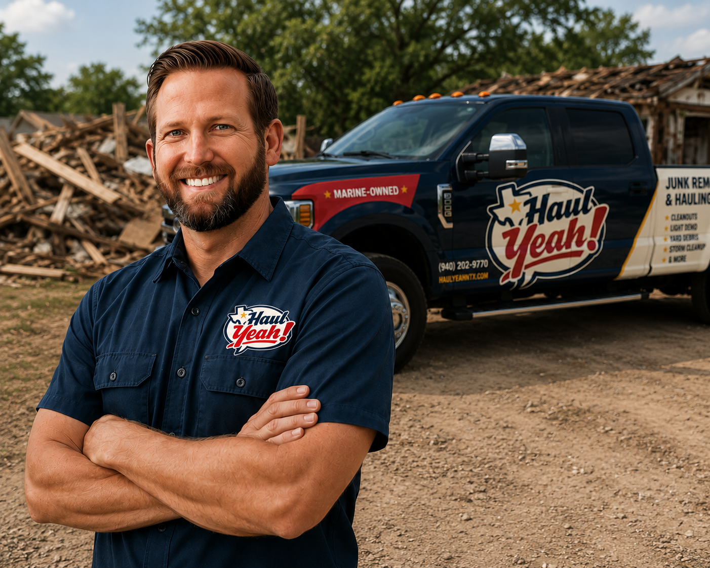 Jake — USMC veteran and founder of Haul Yeah, in front of the truck